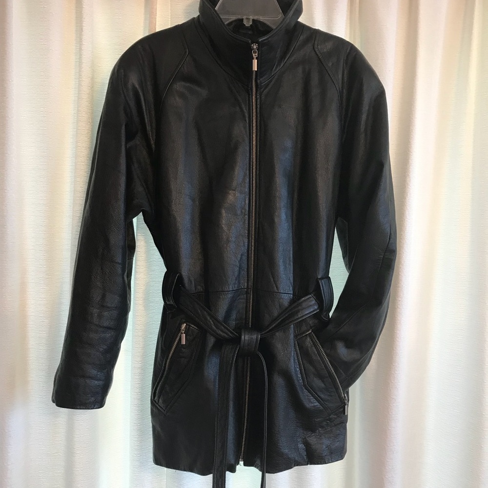 Sonoma Jean Co Black Leather Belted Moto Jacket L